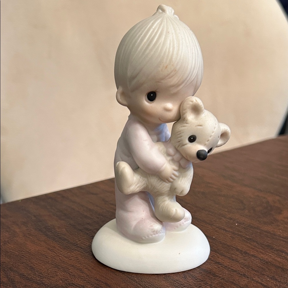 Precious Moments Boy Figurine Hugging Teddy Bear